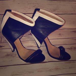 Black and white Italian leather heels